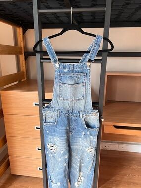 Distressed Denim Overalls